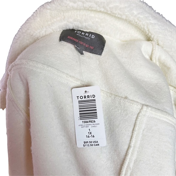 Torrid NWT Trucker Jacket - Faux Shearling White Size 1X Button Front Collared. - Picture 7 of 8